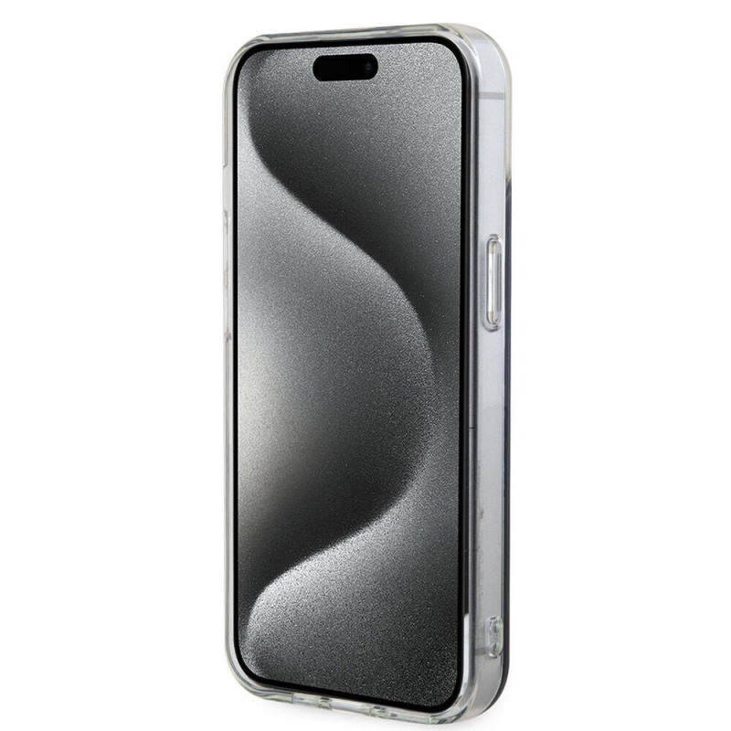 Bal-z Apple iPhone 15 Kılıf Guess Orjinal Lisanslı M-safe Şarj Özellikli Yazı Logolu Iridescent Kapak