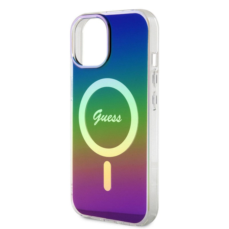 Bal-z Apple iPhone 15 Kılıf Guess Orjinal Lisanslı M-safe Şarj Özellikli Yazı Logolu Iridescent Kapak