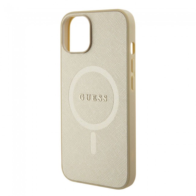 Apple iPhone 15 Kılıf Guess Orjinal Lisanslı Magsafe Şarj Özellikli Yazı Logolu Saffiano Kapak