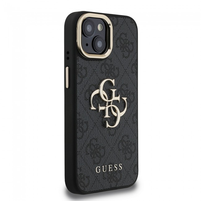 Apple iPhone 15 Kılıf Guess Orjinal Lisanslı PU Deri 4G Desenli Metal Büyük 4G ve Yazı Logolu Kamera Standlı Kapak Apple iPhone 15 Kılıf Guess Orjinal Lisanslı PU Deri 4G Desenli Metal Büyük 4G ve Yazı Logolu Kamera Standlı Kapak
