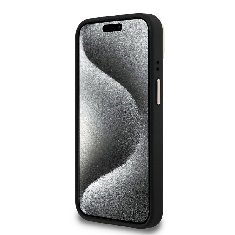 Bal-z Apple iPhone 15 Kılıf Guess Orjinal Lisanslı PU Deri 4G Desenli Metal Büyük 4G ve Yazı Logolu Kamera Standlı Kapak