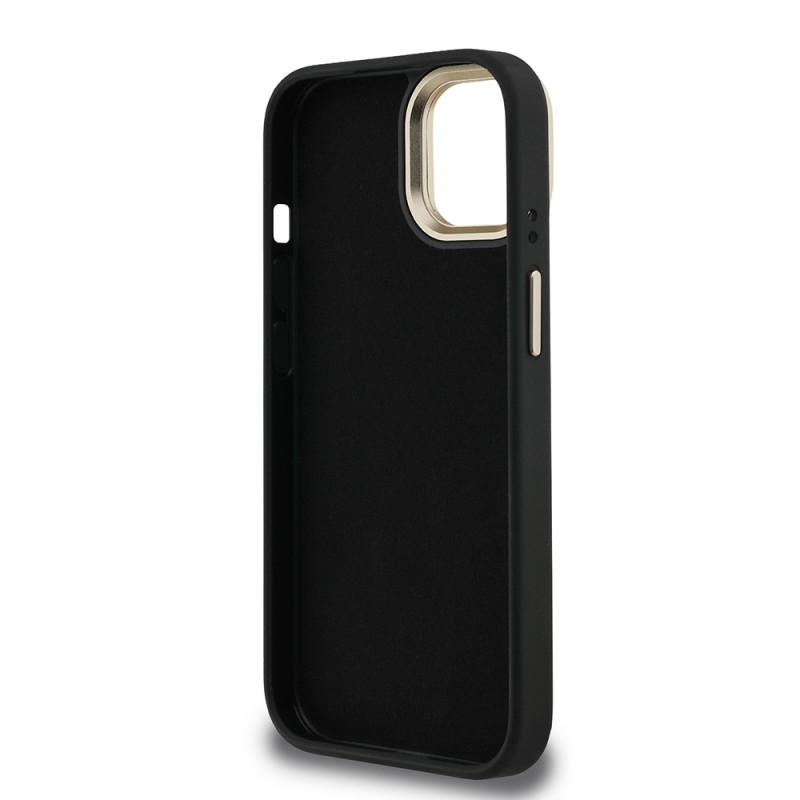 Bal-z Apple iPhone 15 Kılıf Guess Orjinal Lisanslı PU Deri 4G Desenli Metal Büyük 4G ve Yazı Logolu Kamera Standlı Kapak