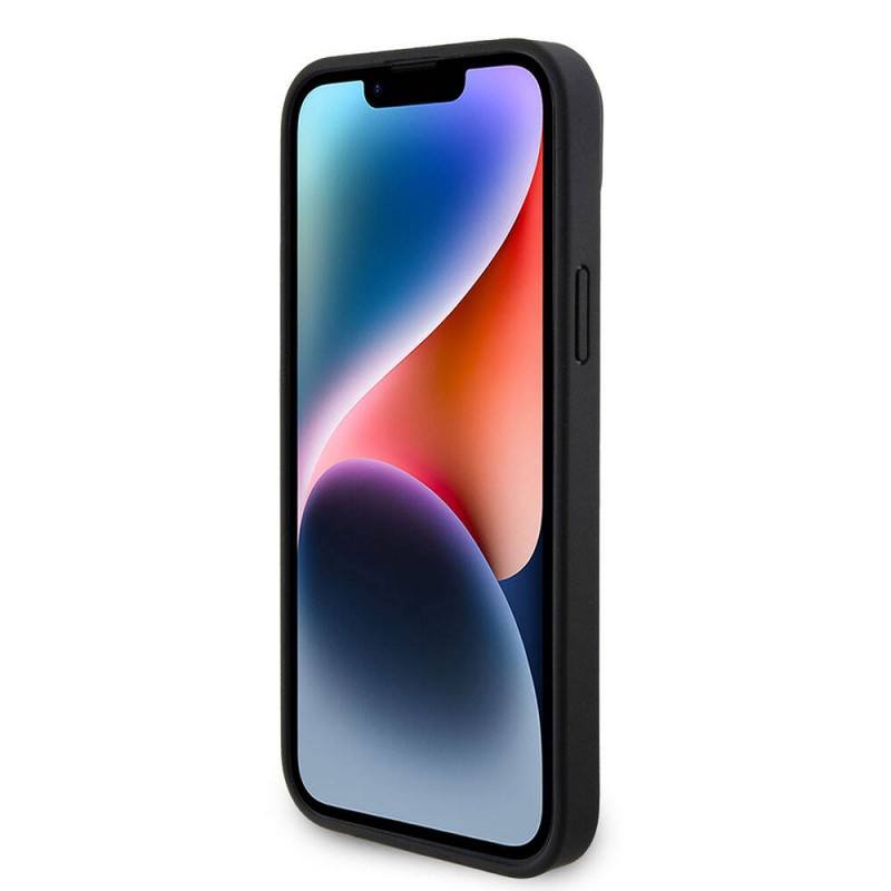 Bal-z Apple iPhone 15 Kılıf Guess Orjinal Lisanslı PU Deri Askılı Taşlı Üçgen Logo 4G Desenli Strass Crossbody Kapak