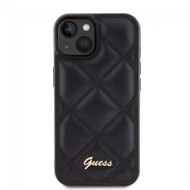 Apple iPhone 15 Kılıf Guess Orjinal Lisanslı PU Deri Metal Yazı Logolu Kapitone Kapak Apple iPhone 15 Kılıf Guess Orjinal Lisanslı PU Deri Metal Yazı Logolu Kapitone Kapak