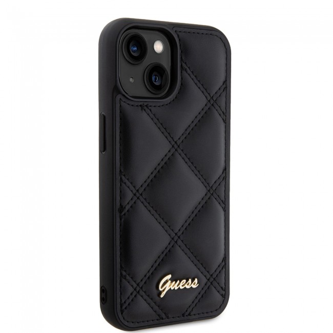Apple iPhone 15 Kılıf Guess Orjinal Lisanslı PU Deri Metal Yazı Logolu Kapitone Kapak Apple iPhone 15 Kılıf Guess Orjinal Lisanslı PU Deri Metal Yazı Logolu Kapitone Kapak