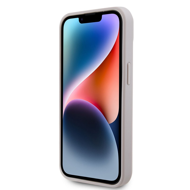 Bal-z Apple iPhone 15 Kılıf Guess Orjinal Lisanslı PU Deri Taşlı Metal Üçgen Logolu Çapraz Vücut Askılı 4G Desenli Kapak