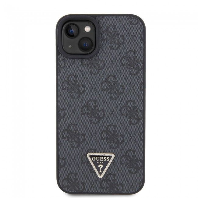 Apple iPhone 15 Kılıf Guess Orjinal Lisanslı PU Deri Taşlı Üçgen Logo 4G Desenli Strass Kapak Apple iPhone 15 Kılıf Guess Orjinal Lisanslı PU Deri Taşlı Üçgen Logo 4G Desenli Strass Kapak