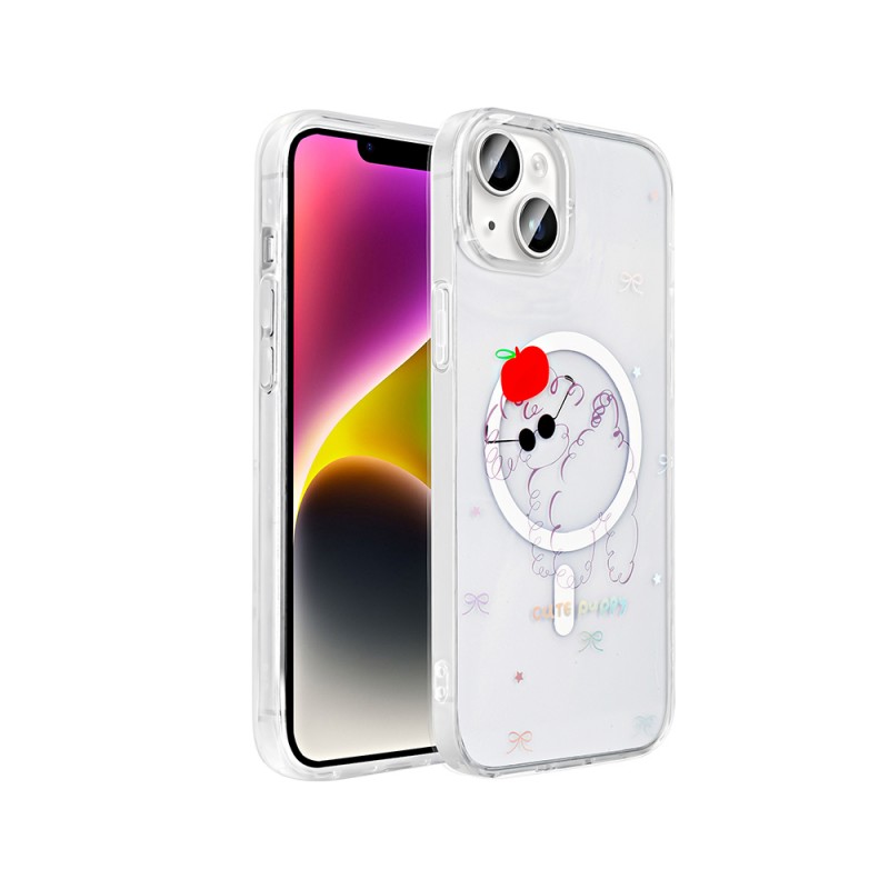 Bal-z Apple iPhone 15 Kılıf M-Safe Şarj Özellikli Şeffaf Zore Folk Sert Kapak