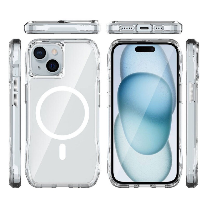 Bal-z Apple iPhone 15 Kılıf M-safe Şarj Özellikli Airbagli Şeffaf Zore İncek Kapak