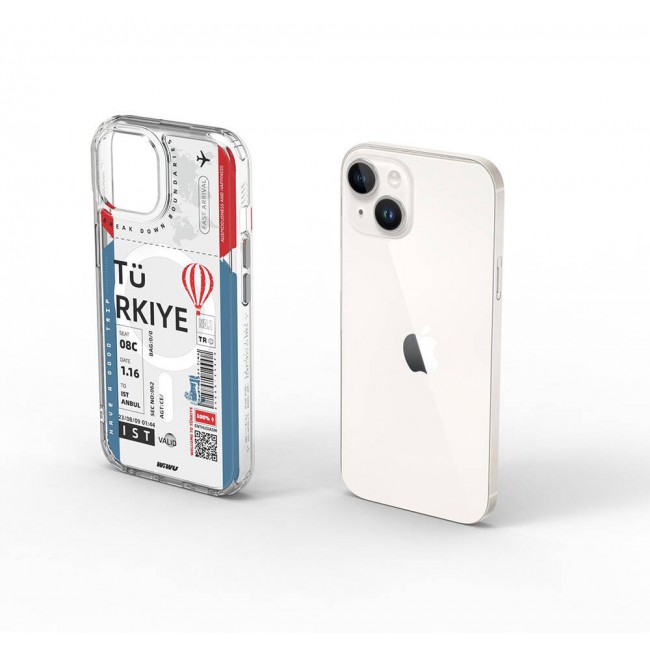 Apple iPhone 15 Kılıf Magsafe Şarj Özellikli Bilet Desenli Wiwu Turkey B Serisi Kapak Apple iPhone 15 Kılıf Magsafe Şarj Özellikli Bilet Desenli Wiwu Turkey B Serisi Kapak