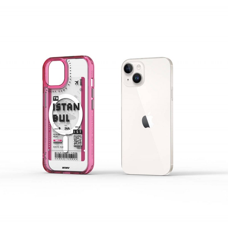 Bal-z Apple iPhone 15 Kılıf M-safe Şarj Özellikli Bilet Desenli Wiwu Turkey B Serisi Kapak