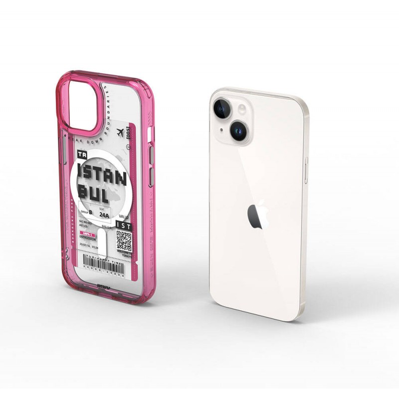 Bal-z Apple iPhone 15 Kılıf M-safe Şarj Özellikli Bilet Desenli Wiwu Turkey B Serisi Kapak