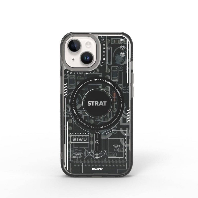 Bal-z Apple iPhone 15 Kılıf M-safe Şarj Özellikli Desenli Wiwu Mecha Circuit H Serisi Kapak