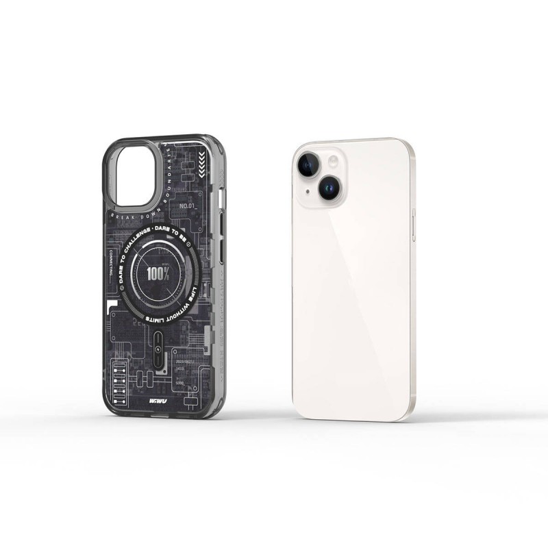 Bal-z Apple iPhone 15 Kılıf M-safe Şarj Özellikli Desenli Wiwu Mecha Circuit H Serisi Kapak