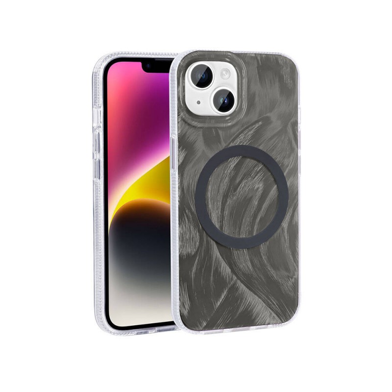 Bal-z Apple iPhone 15 Kılıf M-safe Şarj Özellikli Fırça Boya Desenli  Palet Kapak