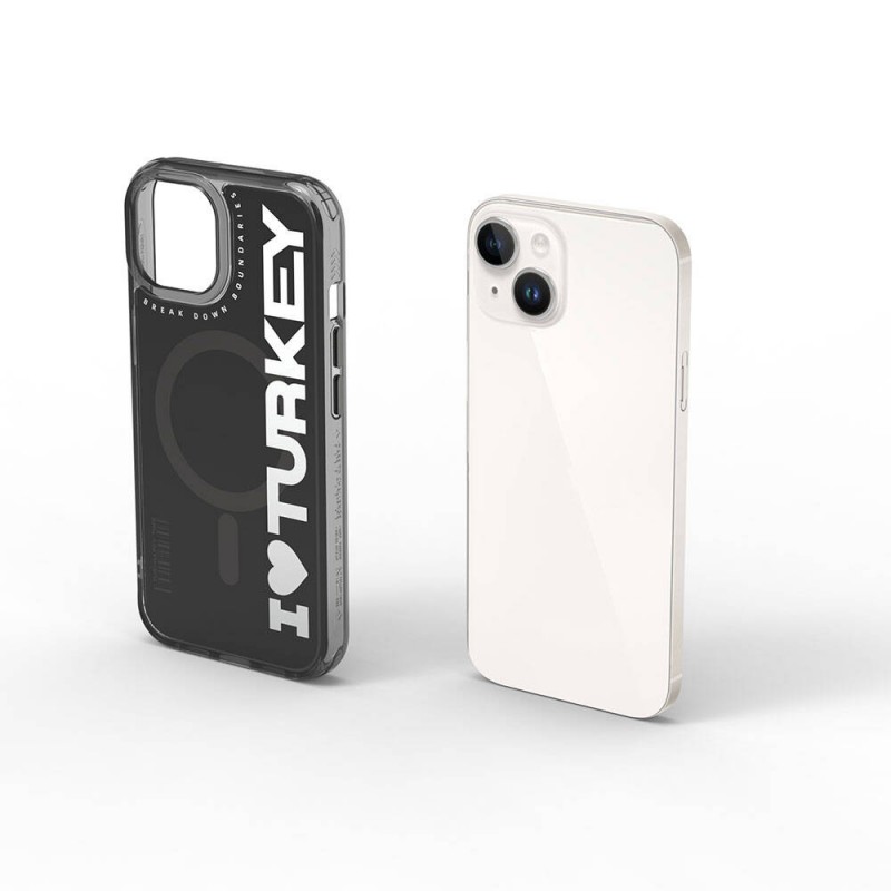 Bal-z Apple iPhone 15 Kılıf M-safe Şarj Özellikli I Love Turkey Yazı Desenli Wiwu Turkey E Serisi Kapak