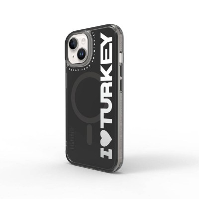 Bal-z Apple iPhone 15 Kılıf M-safe Şarj Özellikli I Love Turkey Yazı Desenli Wiwu Turkey E Serisi Kapak