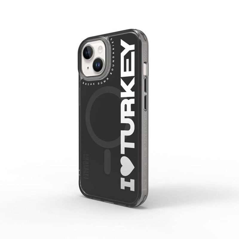 Bal-z Apple iPhone 15 Kılıf M-safe Şarj Özellikli I Love Turkey Yazı Desenli Wiwu Turkey E Serisi Kapak