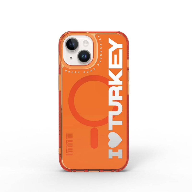 Bal-z Apple iPhone 15 Kılıf M-safe Şarj Özellikli I Love Turkey Yazı Desenli Wiwu Turkey E Serisi Kapak