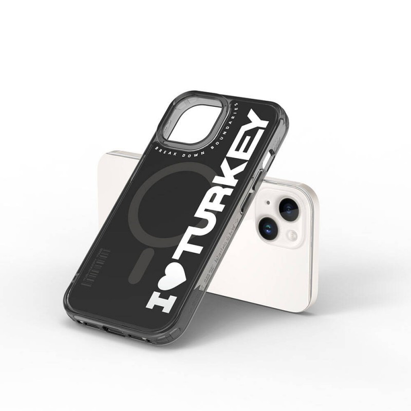 Bal-z Apple iPhone 15 Kılıf M-safe Şarj Özellikli I Love Turkey Yazı Desenli Wiwu Turkey E Serisi Kapak