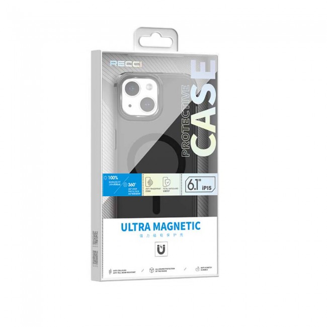 Apple iPhone 15 Kılıf Magsafe Şarj Özellikli Saydam Arka Yüzey Recci Crystal Color Serisi Kapak Apple iPhone 15 Kılıf Magsafe Şarj Özellikli Saydam Arka Yüzey Recci Crystal Color Serisi Kapak