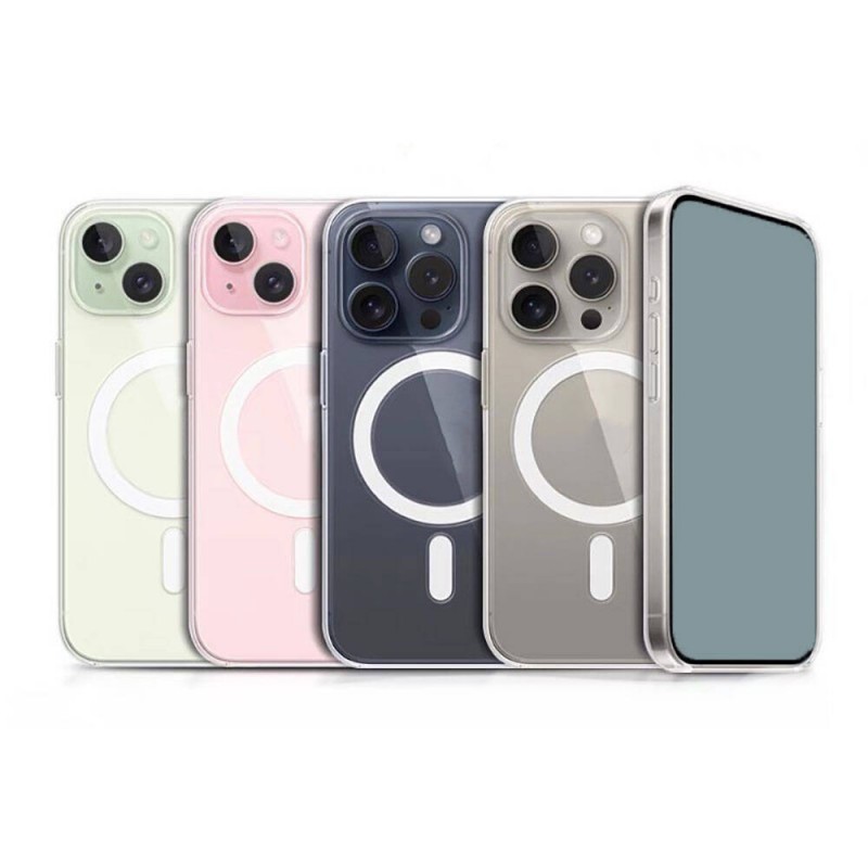 Bal-z Apple iPhone 15 Kılıf M-safe Şarj Özellikli Şeffaf Sert PC  Embos Kapak