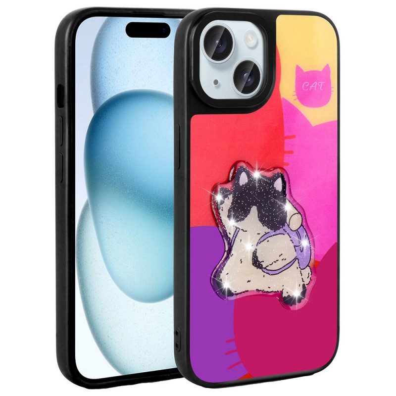 Bal-z Apple iPhone 15 Kılıf Parlayan Kabartmalı İkonik Figürlü  Amas Silikon Kapak