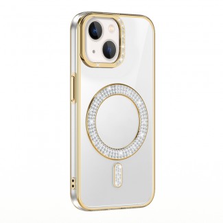 Apple iPhone 15 Kılıf Pırlanta Taş Tasarımlı M-safe Şarj Özellikli Zore Karetta Silikon Kapak Apple iPhone 15 Kılıf Pırlanta Taş Tasarımlı M-safe Şarj Özellikli Zore Karetta Silikon Kapak
