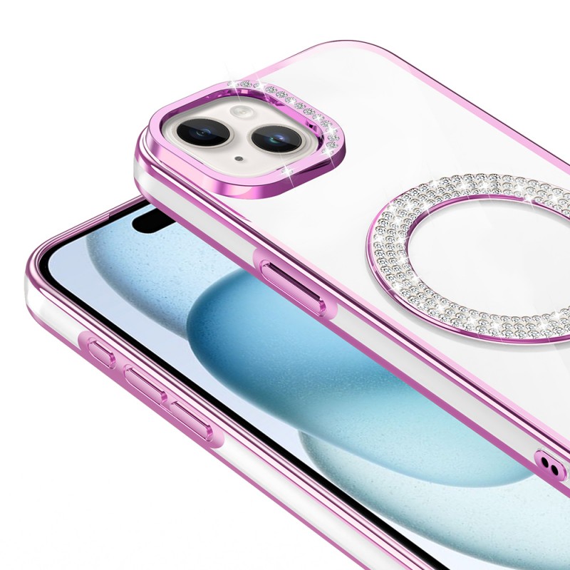 Bal-z Apple iPhone 15 Kılıf Pırlanta Taş Tasarımlı M-safe Şarj Özellikli Zore Karetta Silikon Kapak