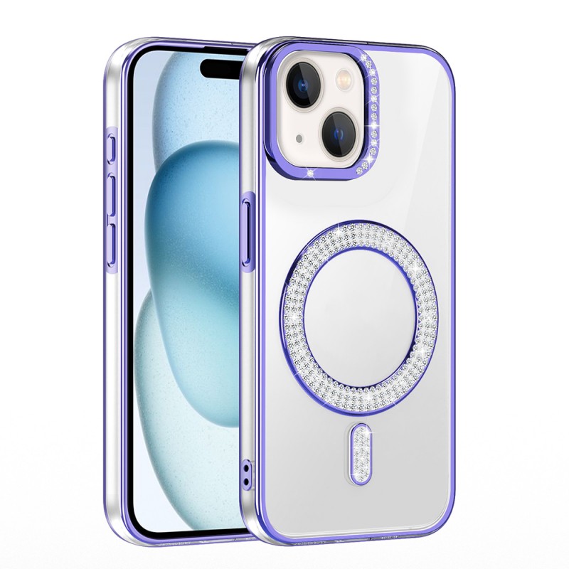 Bal-z Apple iPhone 15 Kılıf Pırlanta Taş Tasarımlı M-safe Şarj Özellikli Zore Karetta Silikon Kapak