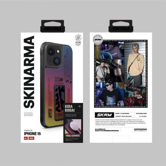 Apple iPhone 15 Kılıf SkinArma Holografik Tasarımlı Standlı Deri Görünümlü Kira Kobai Kapak Apple iPhone 15 Kılıf SkinArma Holografik Tasarımlı Standlı Deri Görünümlü Kira Kobai Kapak