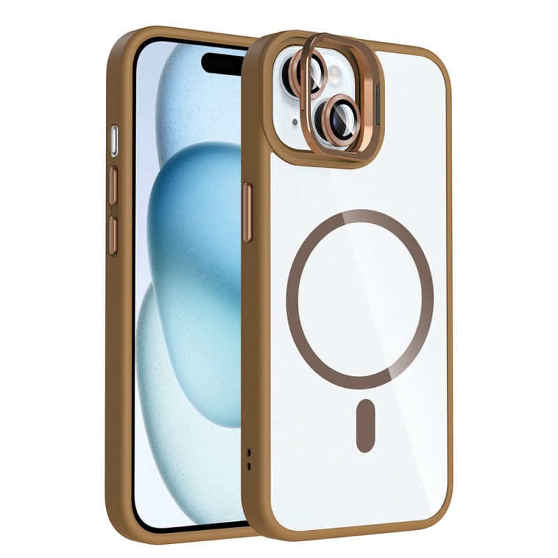 Bal-z Apple iPhone 15 Kılıf Standlı ve Kamera Lens Hediyeli M-Safe Şarj Özellikli Zore Etro Kapak