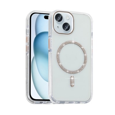 Bal-z Apple iPhone 15 Kılıf Taşlı Tasarım M-safe Şarj Özellikli Zore Koment Silikon Kapak