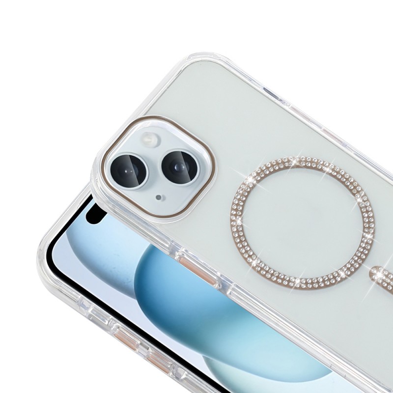 Bal-z Apple iPhone 15 Kılıf Taşlı Tasarım M-safe Şarj Özellikli Zore Koment Silikon Kapak