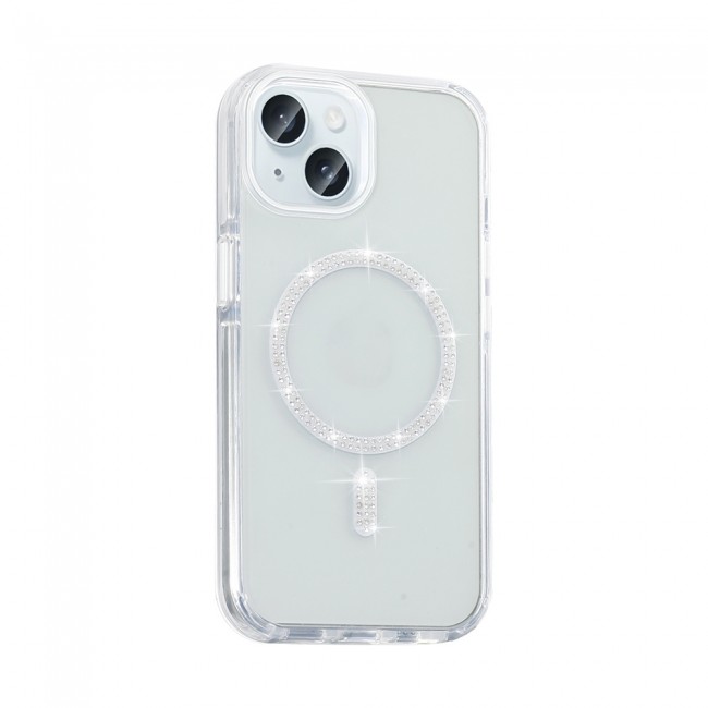 Apple iPhone 15 Kılıf Taşlı Tasarım M-safe Şarj Özellikli Zore Koment Silikon Kapak