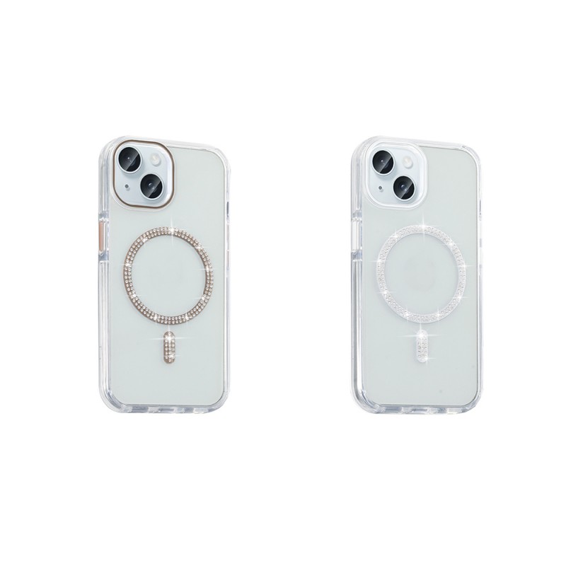 Bal-z Apple iPhone 15 Kılıf Taşlı Tasarım M-safe Şarj Özellikli Zore Koment Silikon Kapak