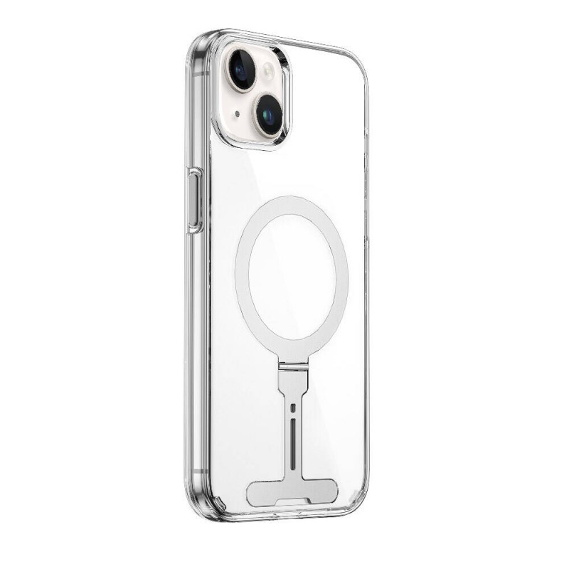Bal-z Apple iPhone 15 Kılıf Wiwu FYY-014 M-safe Şarj Özellikli Alüminyum Alaşım Metal Standlı Şeffaf Kapak