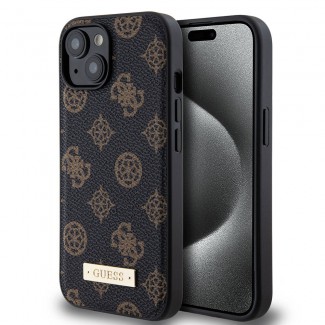 Apple iPhone 15 Plus Kılıf Guess M-safe Şarj Özellikli PU Deri Desenli Metal Plaka Logolu Kapak Apple iPhone 15 Plus Kılıf Guess M-safe Şarj Özellikli PU Deri Desenli Metal Plaka Logolu Kapak