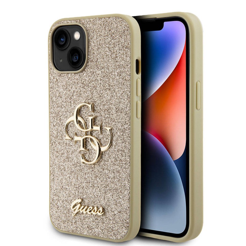 Bal-z Apple iPhone 15 Plus Kılıf Guess Orjinal Lisanslı 4G Büyük Metal Logolu Glitter Kapak