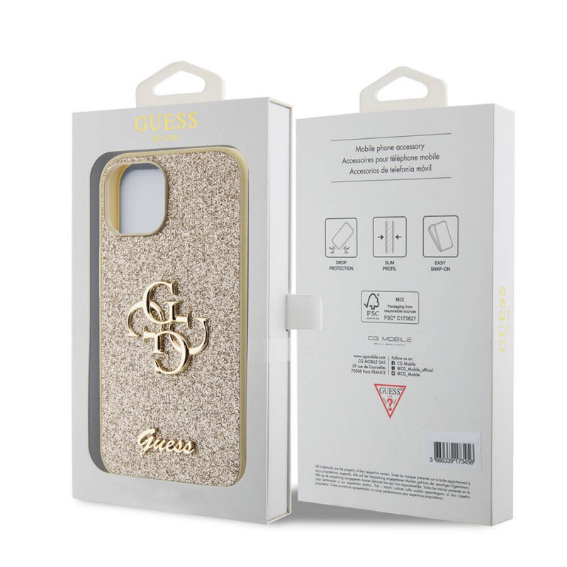 Bal-z Apple iPhone 15 Plus Kılıf Guess Orjinal Lisanslı 4G Büyük Metal Logolu Glitter Kapak