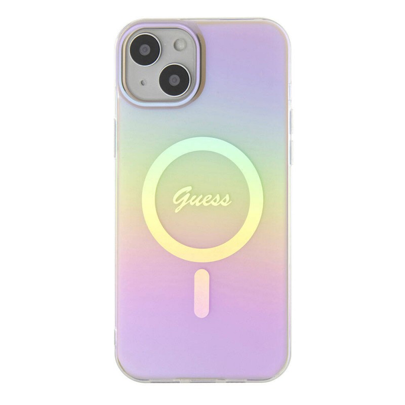 Bal-z Apple iPhone 15 Plus Kılıf Guess Orjinal Lisanslı M-safe Şarj Özellikli Yazı Logolu Iridescent Kapak