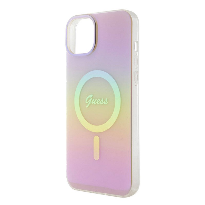 Bal-z Apple iPhone 15 Plus Kılıf Guess Orjinal Lisanslı M-safe Şarj Özellikli Yazı Logolu Iridescent Kapak