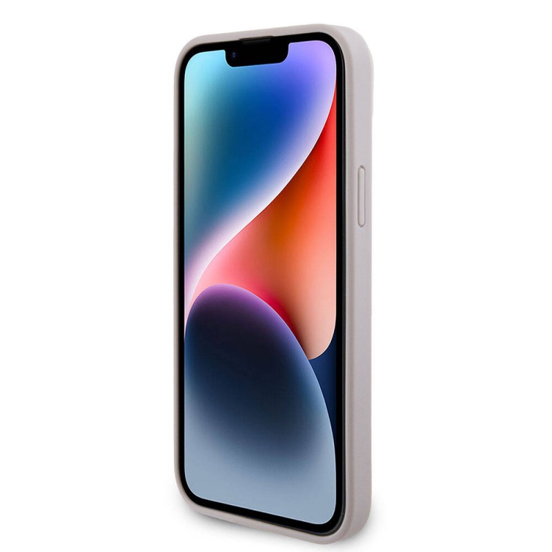 Bal-z Apple iPhone 15 Plus Kılıf Guess Orjinal Lisanslı PU Deri Taşlı Üçgen Logo 4G Desenli Kapak