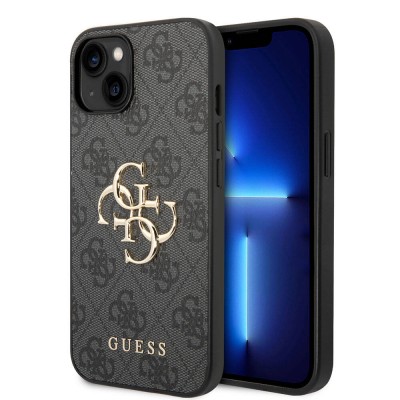 Bal-z Apple iPhone 15 Plus Kılıf Guess Orjinal Lisanslı PU Deri Yazı ve 4G Metal Logolu Desenli Kapak