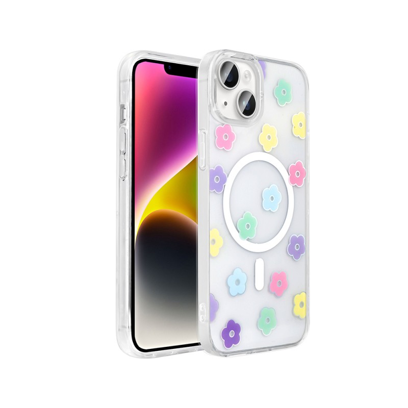 Bal-z Apple iPhone 15 Plus Kılıf M-Safe Şarj Özellikli Şeffaf Zore Folk Sert Kapak