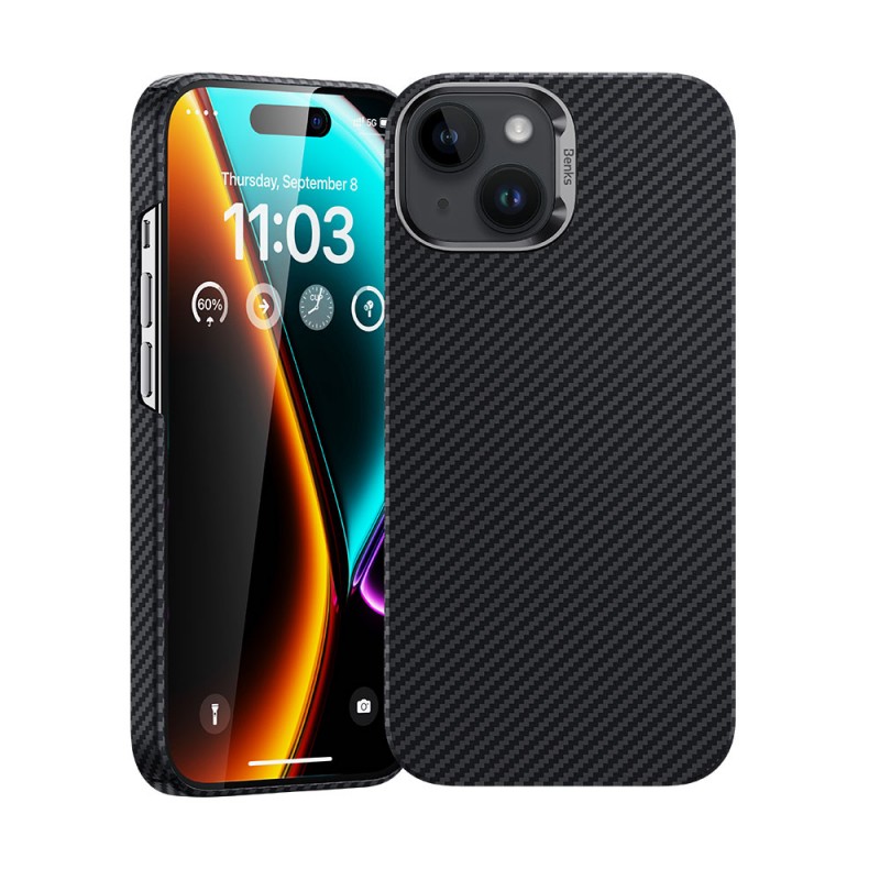 Bal-z Apple iPhone 15 Plus Kılıf M-safe Özellikli Karbon Fiber Benks Essential ArmorAir 600D Kevlar Kapak