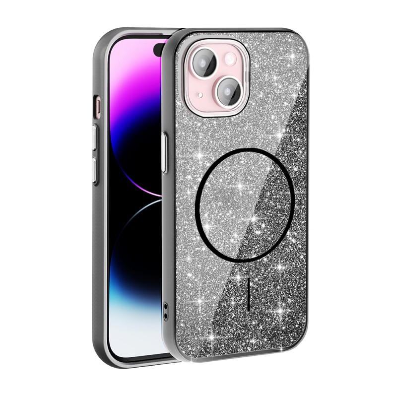 Bal-z Apple iPhone 15 Plus Kılıf M-safe Şarj Özellikli Parlayan Simli Zore Okso Kapak