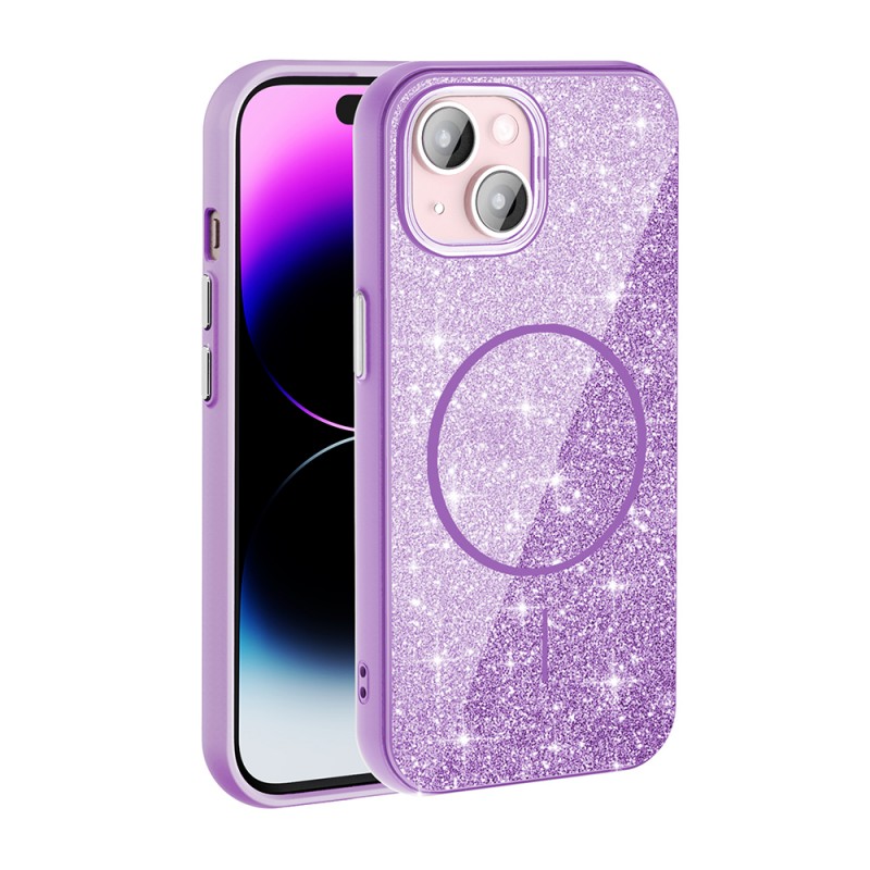 Bal-z Apple iPhone 15 Plus Kılıf M-safe Şarj Özellikli Parlayan Simli Zore Okso Kapak