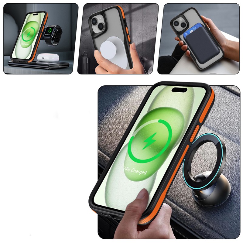 Bal-z Apple iPhone 15 Plus Kılıf M-safe Şarj Özellikli Renkli Kenar Airbag Şeritli Zore Lamer Kapak