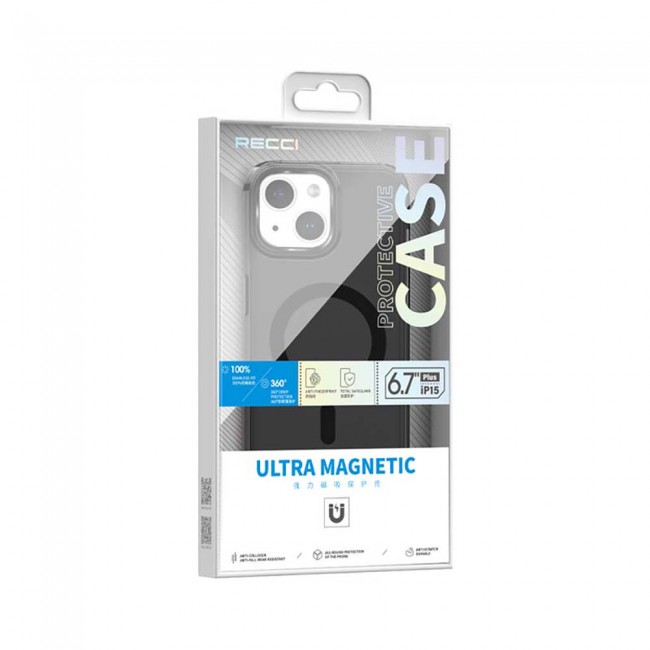 Apple iPhone 15 Plus Kılıf Magsafe Şarj Özellikli Saydam Arka Yüzey Recci Crystal Color Serisi Kapak Apple iPhone 15 Plus Kılıf Magsafe Şarj Özellikli Saydam Arka Yüzey Recci Crystal Color Serisi Kapak